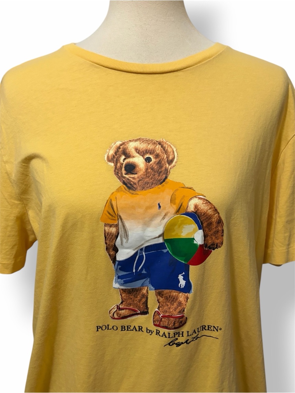 Polo Ralph Lauren Teddy Bear Beach Ball Graphics Yellow T-Shirt Large